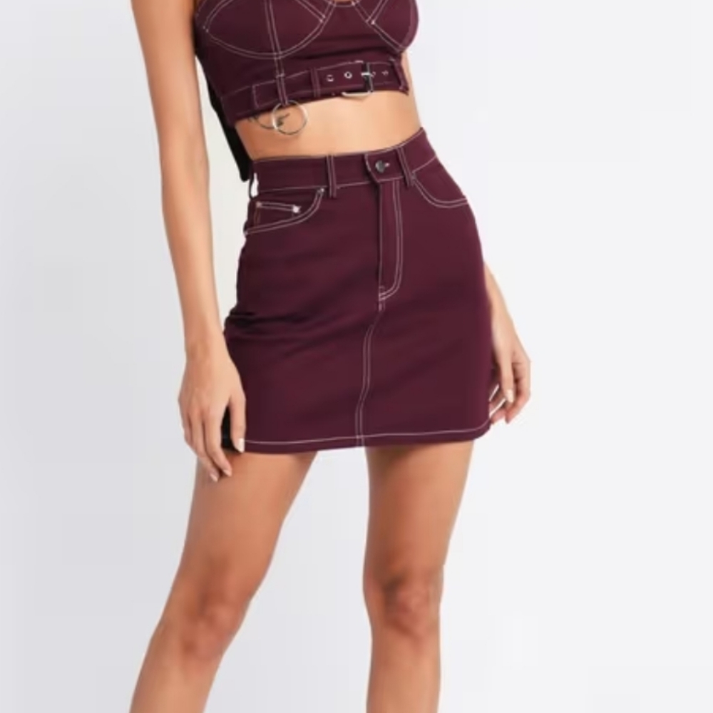 Tobi Maroon Jean Skirt